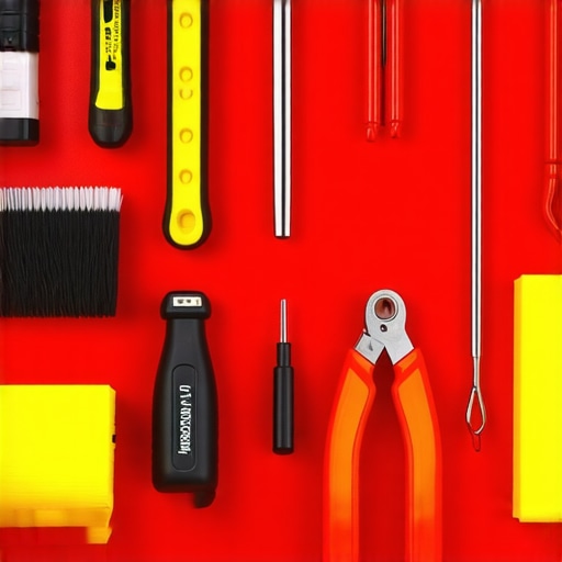 A neatly arranged workshop with power tools, lubricants, and cleaning supplies ready for maintenance