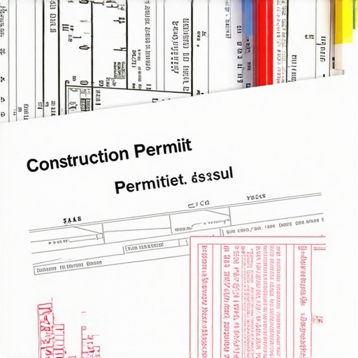 Permitting Process Documentation Blueprints and permit stamps on a construction plan