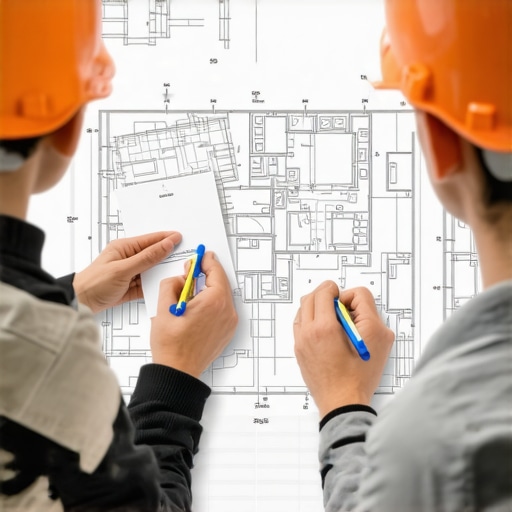 Builder reviewing permit documents at construction site