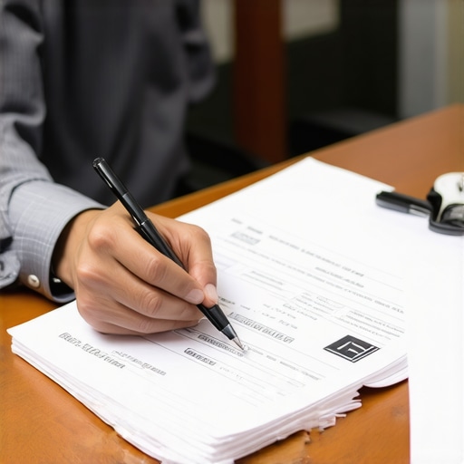 Person reviewing permit documents at city office.