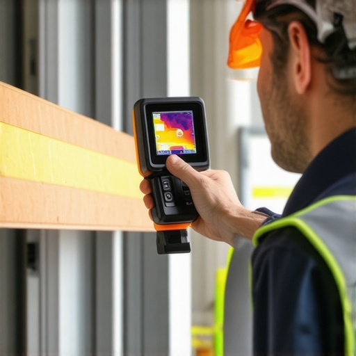 Worker using a thermal camera to inspect building systems