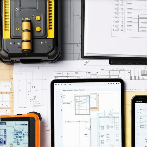 Tools for Effective Construction Maintenance Modern construction tools including laser distance meter and digital plan management devices.