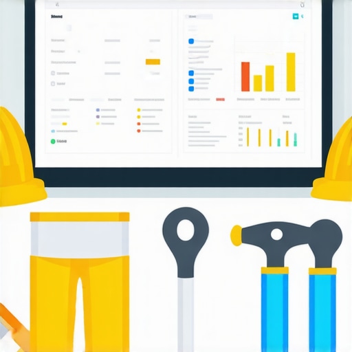 Advanced tools for construction maintenance Modern construction tools with digital software interfaces for project tracking
