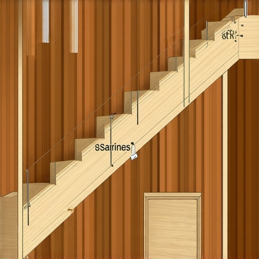 Detailed blueprint of attic staircase installation highlighting measurements and framing details