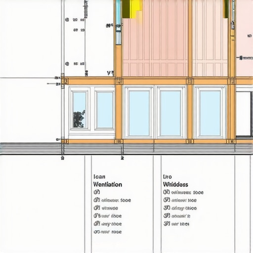 Blueprint of home addition showing insulation, ventilation, and window details for energy compliance.