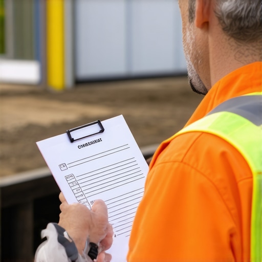 Detailed Mobilization Cost Checklist for Builders A construction worker examining a detailed checklist of mobilization expenses on a construction site