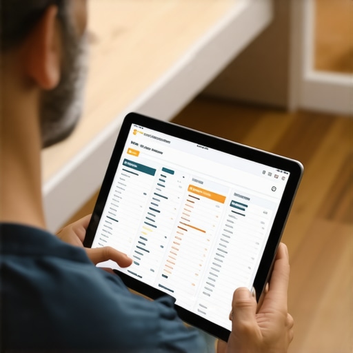 Digital Project Management in Renovation Homeowner managing basement renovation schedule on a tablet.