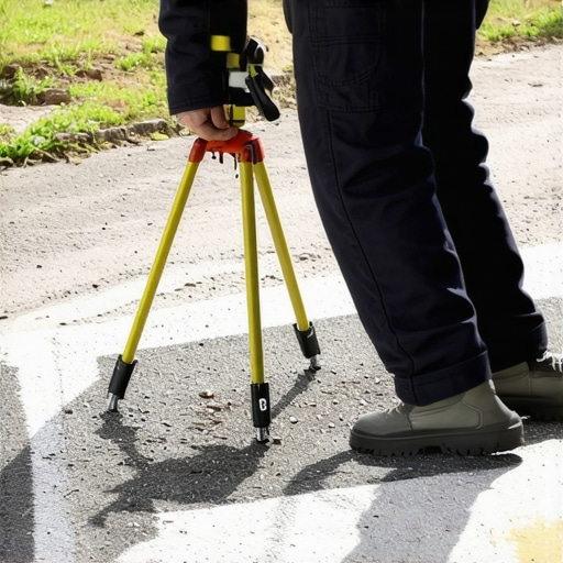 Surveyor measuring driveway slope with laser level