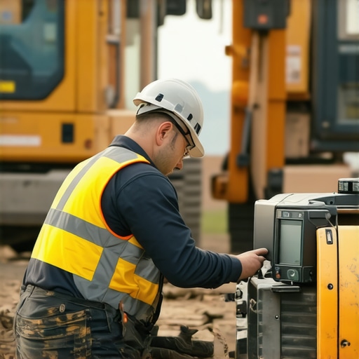 Worker maintaining digital survey equipment on site