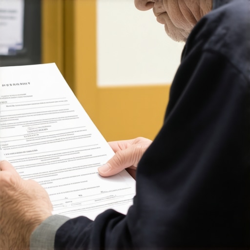 Person examining permit papers at city hall
