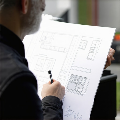 Homeowner reviewing detailed roof vent plans with contractor at the construction site