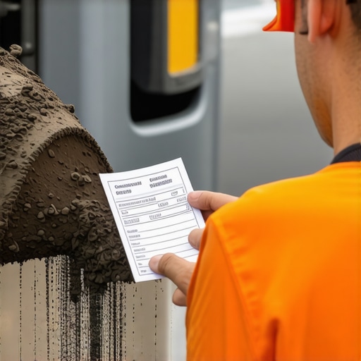 Construction worker checking concrete mix and taking a sample during delivery