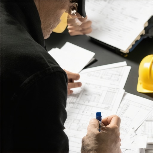 A homeowner analyzing siding project estimates with a contractor, focusing on blueprints and cost breakdowns
