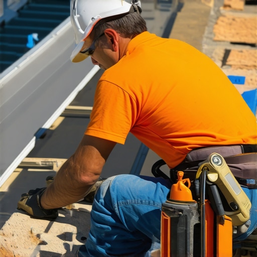 Construction worker measures and installs vents in a new home's crawlspace to ensure proper ventilation