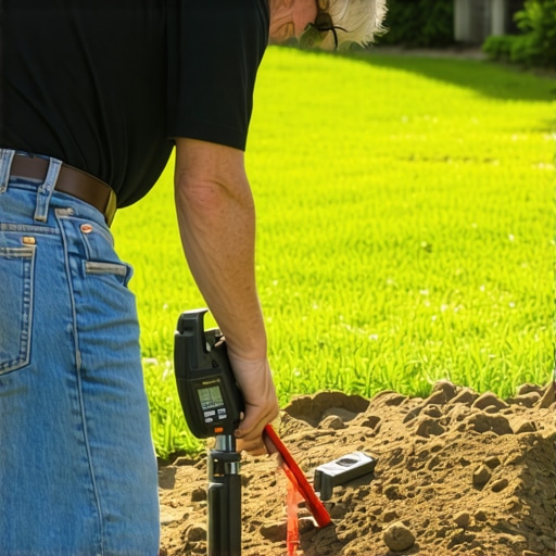 Measuring Yard for Fill Dirt Homeowner measuring yard dimensions with a laser tool for accurate fill dirt calculation