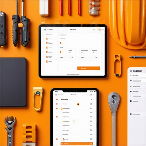 Modern Construction Site Management Construction professionals using tablets and tools for maintenance and project management.