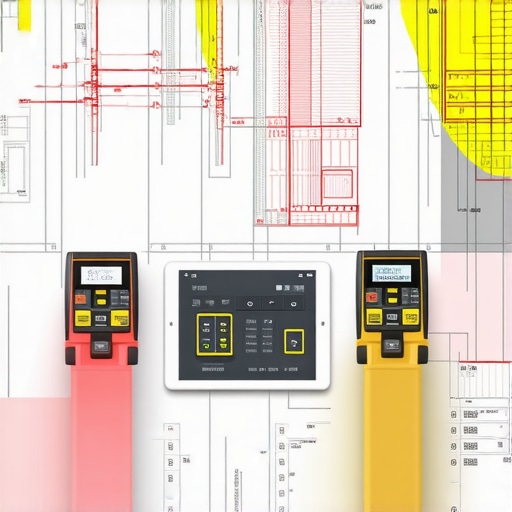 Modern Construction Site with Digital Tools Construction workers using laser meters and tablets to ensure precise measurements and documentation on-site.