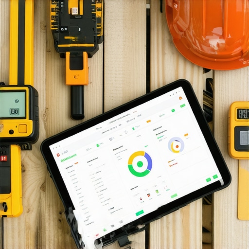 Modern Construction Tools in Action Construction site featuring digital tools and software for project management.
