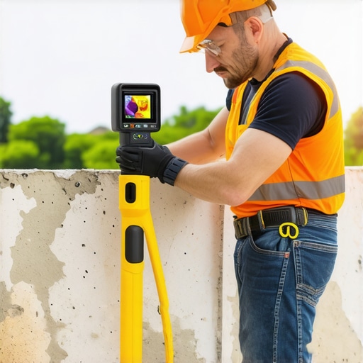 Homeowner inspecting the structure using laser distance measuring device and thermal camera during renovation.