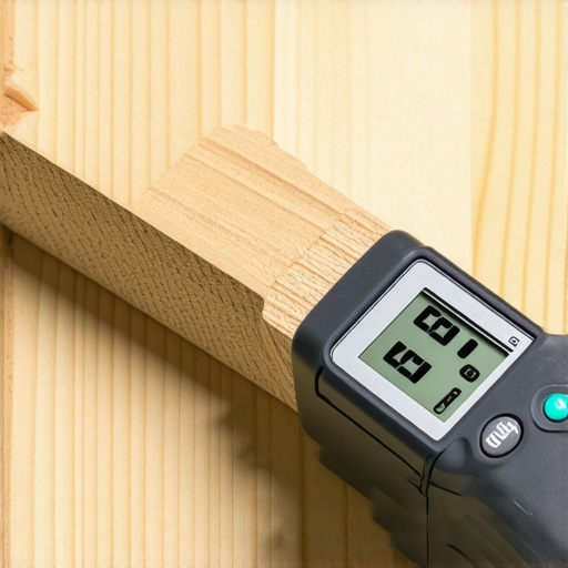 Construction worker testing lumber moisture content using a digital device