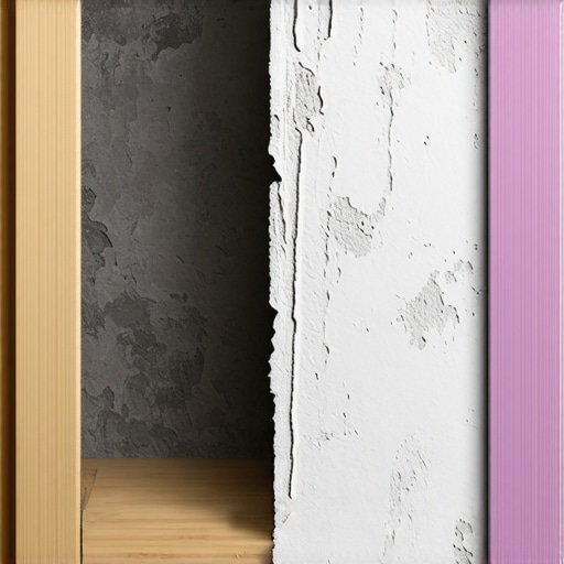 A construction worker installing fire-resistant material in a wall cavity during building framing