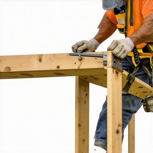 Worker installing hurricane ties with correct tools and fasteners on a home's framing.