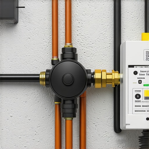 Smart Monitoring for Plumbing Systems A sleek sensor mounted on a pipe for real-time plumbing monitoring