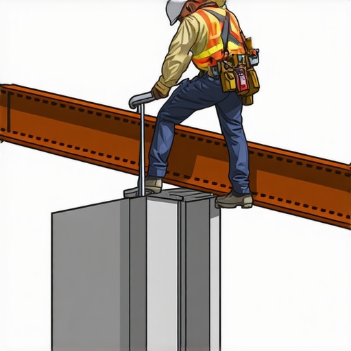 Structural engineer installing steel support beam during home renovation.
