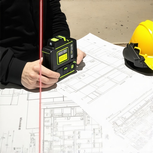 Construction worker calibrating laser level on foundation site