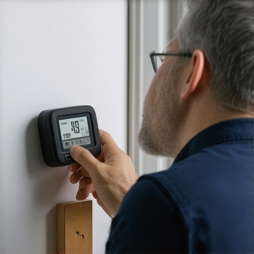 Homeowner checking wall moisture levels with a digital device