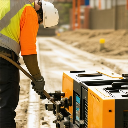 Technician uses ground-penetrating radar for underground utility detection at construction site