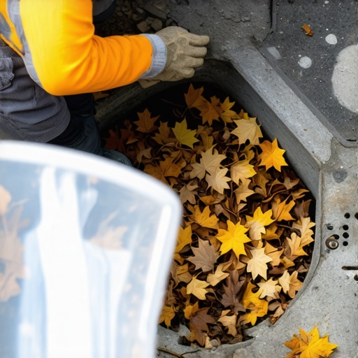 A homeowner cleaning a basement egress window well to ensure proper drainage and safety.