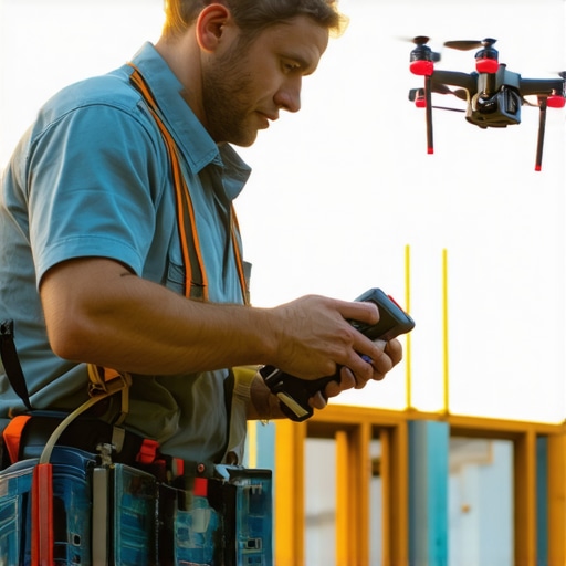 Contractor using laser measurement and drone mapping on a new build site