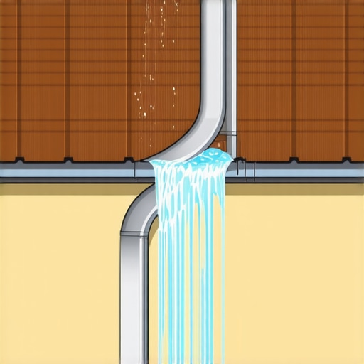 Diagram showing water velocity on a 12/12 pitch roof overshooting standard gutters
